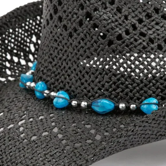 BEADED Hearts Trim, Shapeable Cowboy Hat-Black With Blue  display picture 1